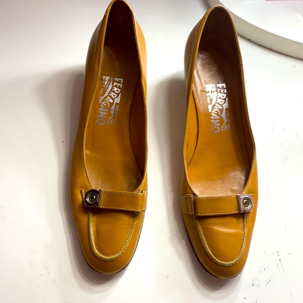 Brown leather Ferragamo heels